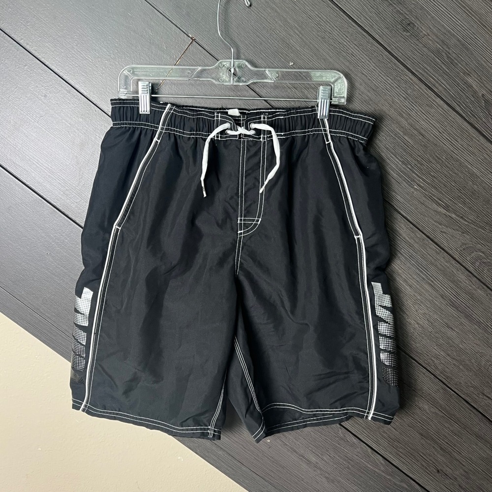 Nike Men's Black Swim Trunks Board Shorts Drawstring Lined Size L Y2K Beach
